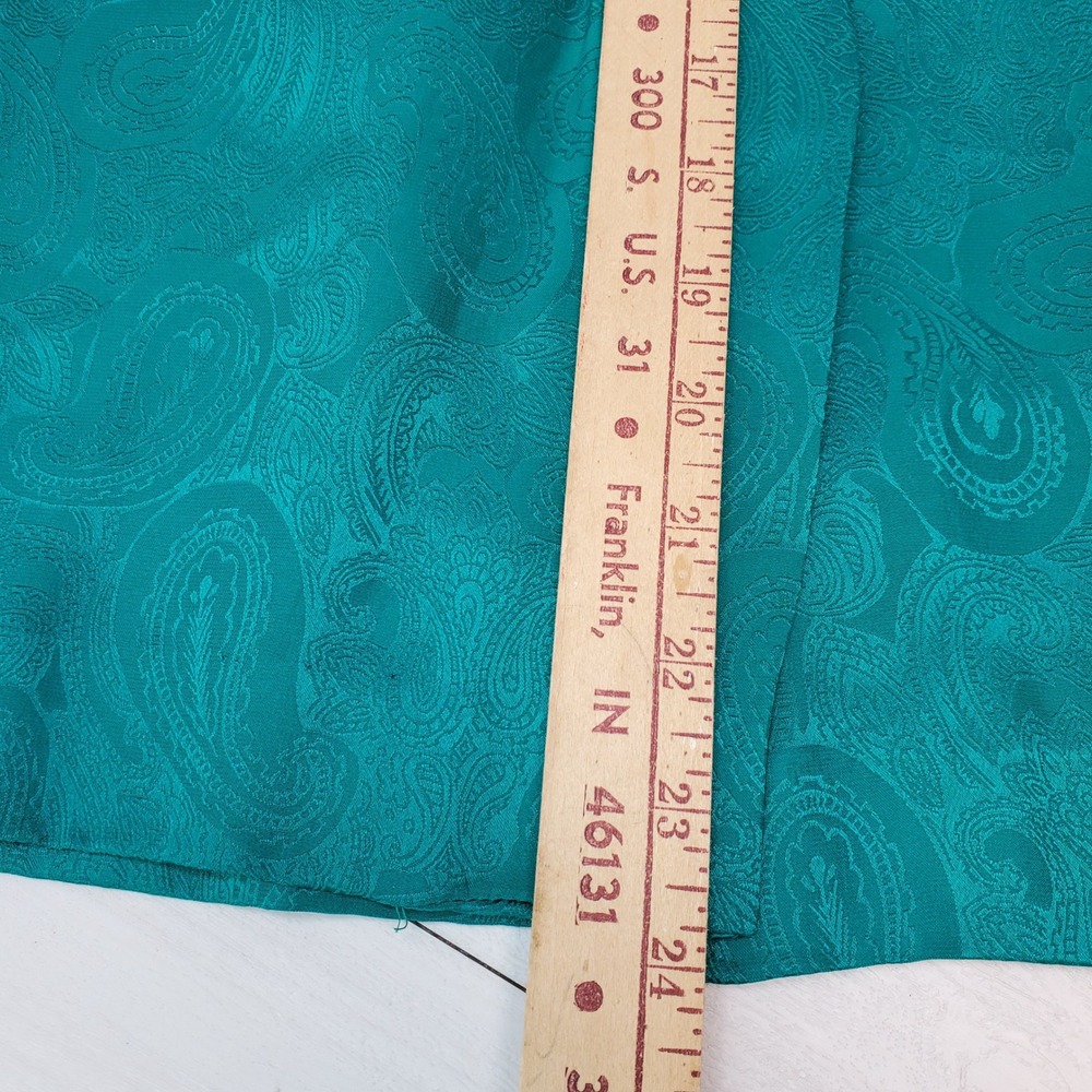 Papell Petites Vintage 100% Silk Teal Paisley Jacquard Skirt Suit Set 12P Luxury - Picture 13 of 16